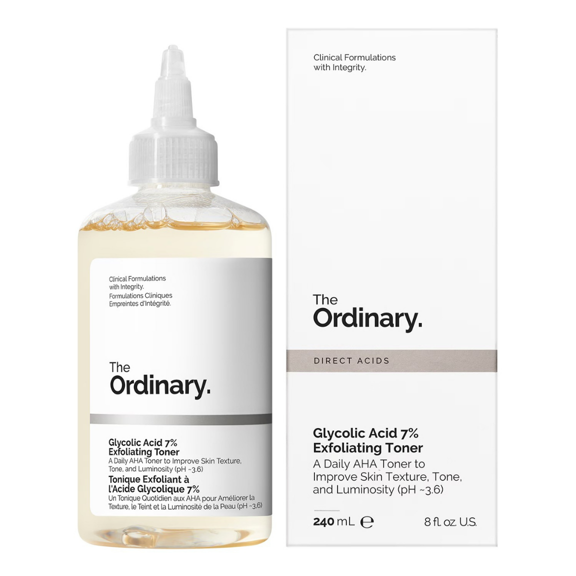 The Ordinary — Solution Tonifiante à l'Acide Glycolique 7% (Anti-Taches & Éclat Corps / Visage) — 240ml