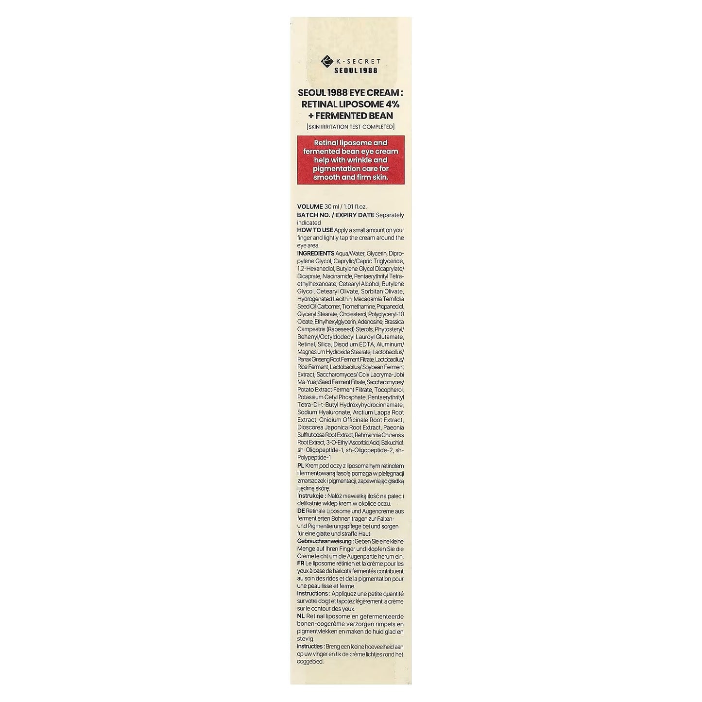 SEOUL 1988 Eye Cream – Contour des yeux au Rétinal 4% & Haricots Fermentés (30ml)