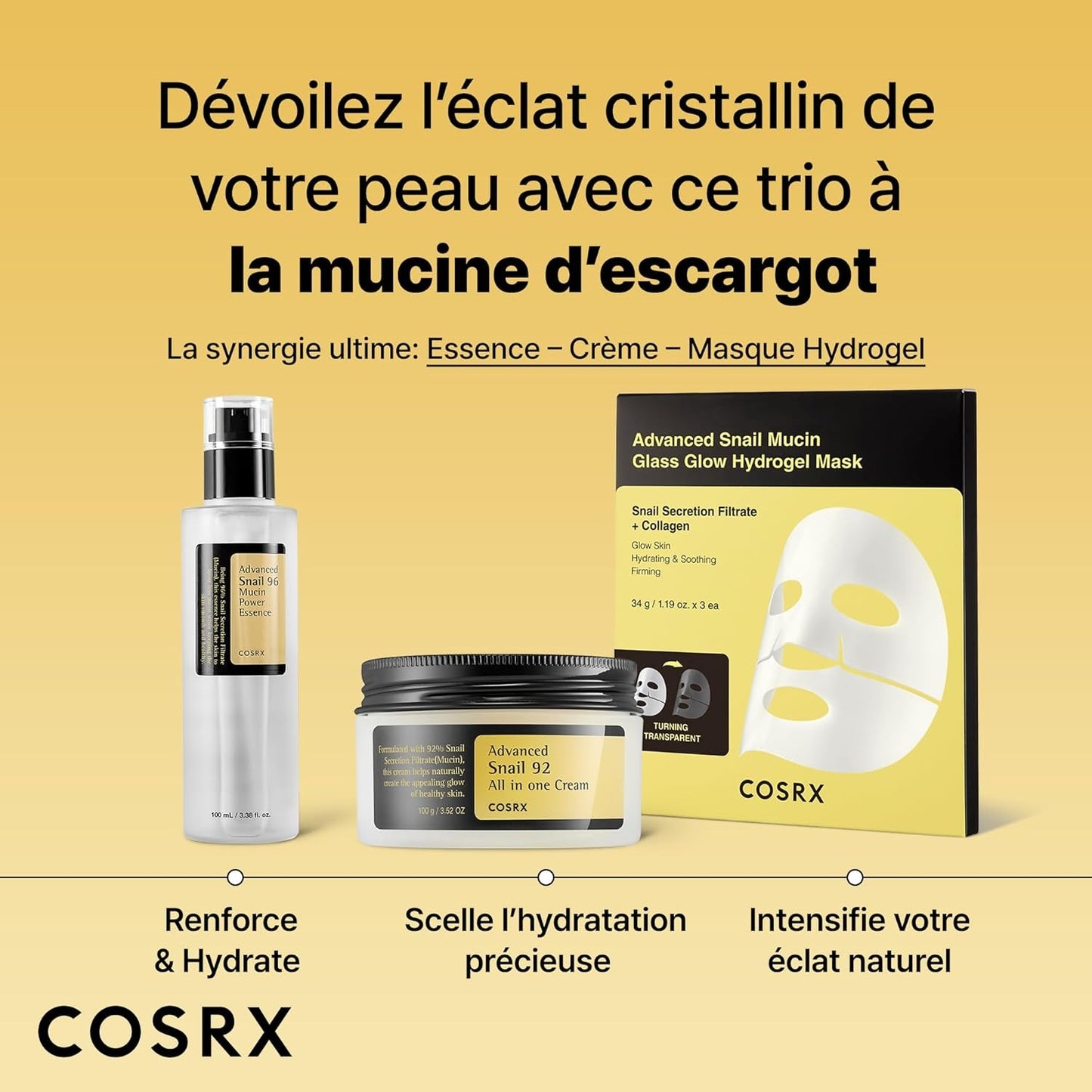 Essence Bave d'Escargot COSRX 96% – Hydratation Intense, Réparation & Éclat Glass Skin