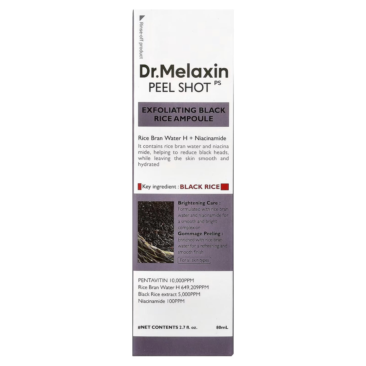 Dr. Melaxin Peel Shot – Ampoule Exfoliante au Riz Noir (80ml)